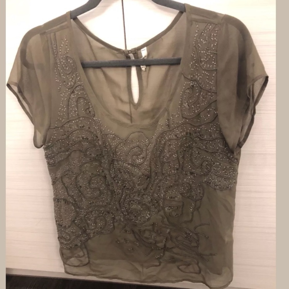 Anthropologie beaded Sheer M Blouse Willow & Clay